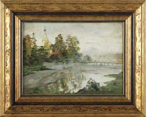 Боскин Михаил Васильевич. Пейзаж с рекой и церковью